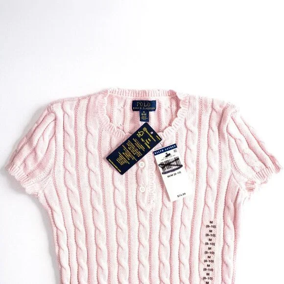 NEW Polo Ralph Lauren Girls Cable Knit Cotton Sweater Dress Pale Pink $75 M 8-10 - Picture 7 of 10